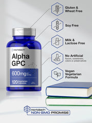 Horbaach Alpha GPC gluten-free symbol visible on packaging emphasizes suitability.
