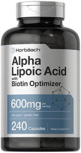 Horbäach Alpha Lipoic Acid 600mg bottle highlighting universal antioxidant concept