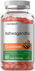 Horbäach Ashwagandha Gummies tropical bottle shows vegan, gluten-free wellness option.