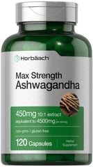 Horbaach Ashwagandha bottle with capsules for daily wellness support.