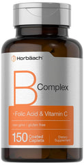 Horbaach B Complex Vitamins bottle front shows a complete B vitamin blend for daily vitality.