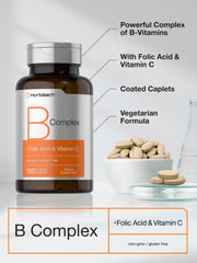 Close-up of Horbaach B Complex caplets highlights vegetarian coating.