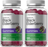 Horbaach black elderberry gummies bottle, vegan and gluten-free.
