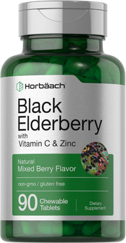 Horbaach Black Elderberry vitamin C zinc chewables bottle with berry flavor for daily immune support