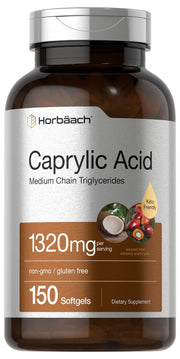 Horbaach Caprylic Acid 1320mg softgels bottle shows fast-absorbing support for keto routines.