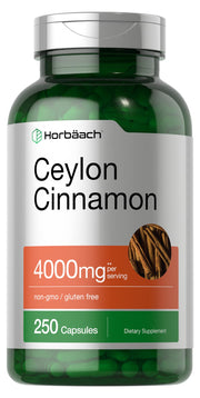 Horbäach Ceylon Cinnamon Capsules bottle front highlighting premium gluten free formula