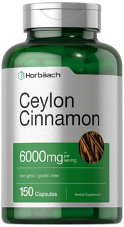 Horbäach Ceylon Cinnamon supplement bottle shows true cinnamon in convenient capsules for daily use.