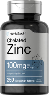 Horbäach Chelated Zinc 100mg bottle supports daily wellness.