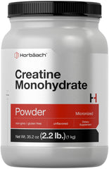 Horbäach Creatine Monohydrate powder bottle with scoop ready for daily workout support.