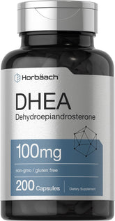 Horbäach DHEA 100mg bottle front supports daily wellness.