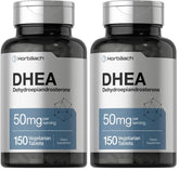 Horbäach DHEA 50mg bottle label highlights gluten-free and non-GMO details