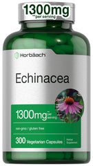 Horbaach Echinacea Extract capsules bottle showing potent 1300 mg formula for immune support