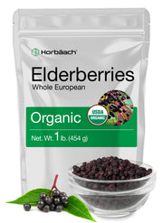 Horbäach organic dried elderberries bulk bag with rich color and texture