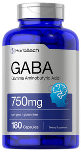 Horbäach GABA 750mg bottle shown for easy daily use and clear labeling