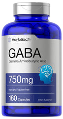 Horbäach GABA 750mg bottle shown for easy daily use and clear labeling