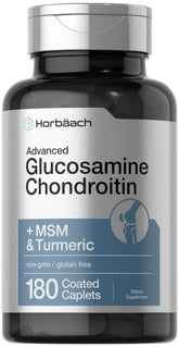 Horbäach Glucosamine Chondroitin MSM Turmeric bottle with caplets for joint comfort