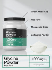 Horbaach Glycine Powder scoop with label highlights 1,000 mg per gram