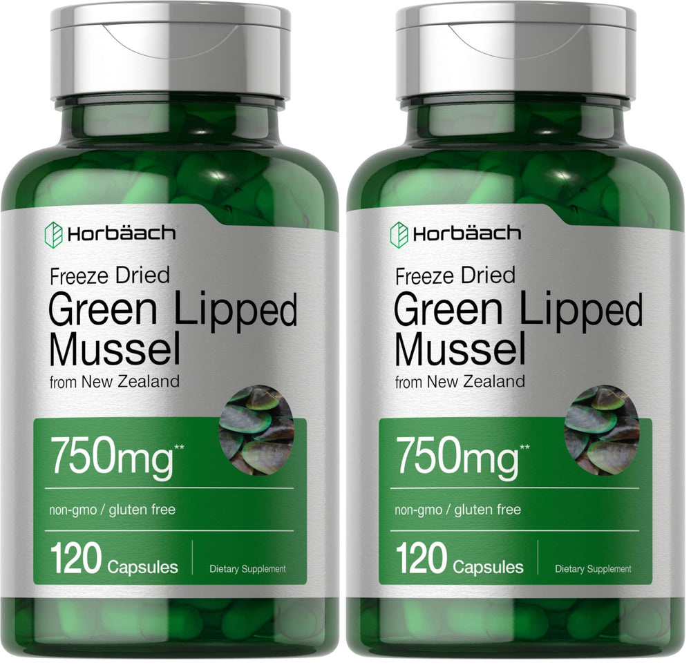 Horbäach Green Lipped Mussel capsules bottle for convenient daily use with potential joint support