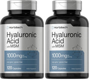 Horbäach Hyaluronic Acid with MSM bottle front showing high potency per serving.