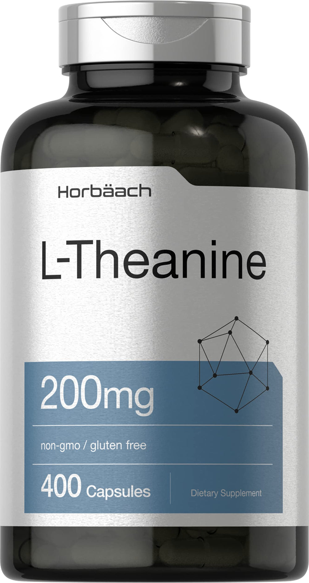 Horbäach L-Theanine 200mg bottle front view for calm focus.