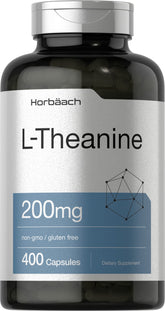 Horbäach L-Theanine 200mg bottle front view for calm focus.