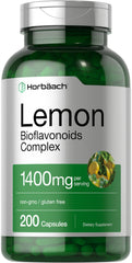 Horbaach Lemon Bioflavonoids bottle highlights high potency 1400 mg formula for daily wellness.