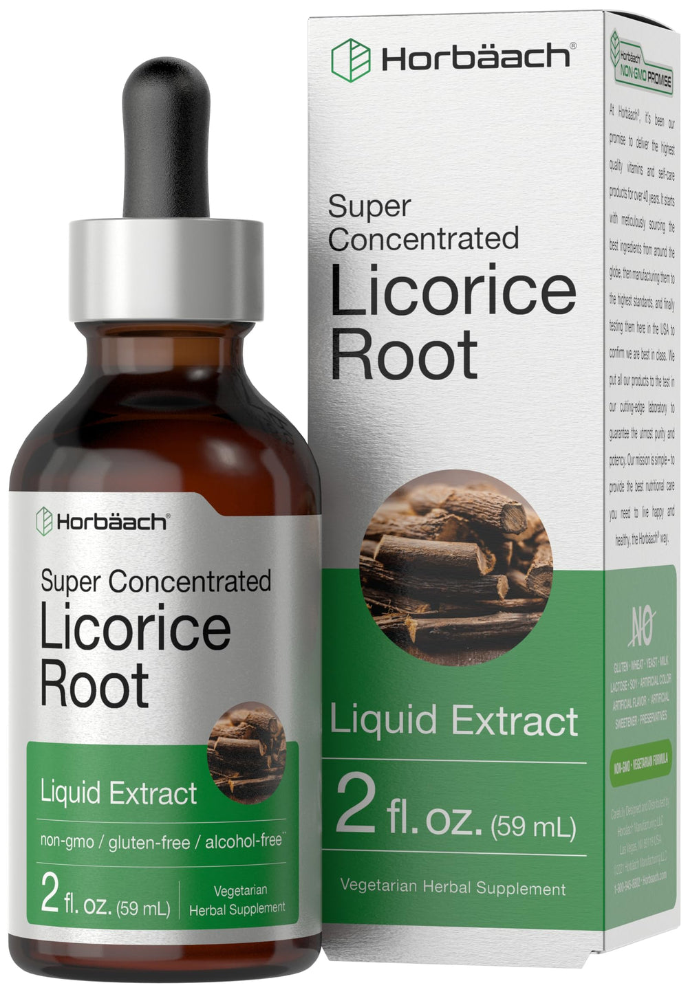 Horbäach Licorice Root Extract bottle front, alcohol-free tincture for daily use