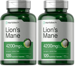 Horbäach Lions Mane bottle front – gluten-free vegetarian wellness option
