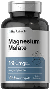 Horbäach Magnesium Malate 1800mg bottle front with coated caplets for daily wellness.