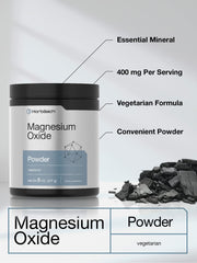 Horbäach Magnesium Oxide Powder label closeup highlights gluten-free and vegetarian formulation.
