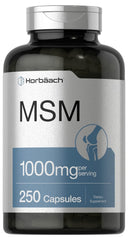 Horbaach MSM bottle front showing easy daily joint support in capsules.