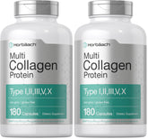Horbach Multi Collagen bottle label displays Types I-X and gluten-free promise.