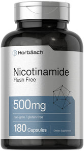 Horbäach Nicotinamide 500mg bottle front view, ideal for daily supplementation.