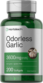 Horbaach Odorless Garlic softgels bottle for odorless daily wellness