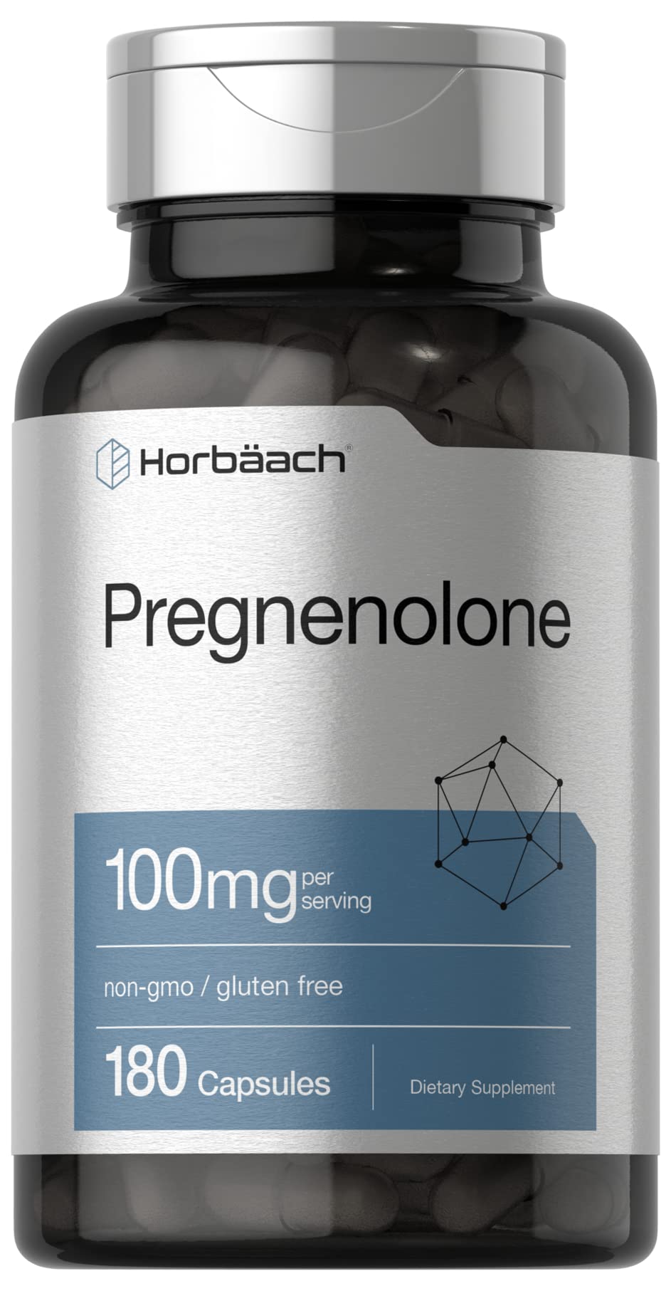 Horbäach Pregnenolone 100 mg bottle front for daily wellness support.