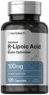 Horbaach R-Lipoic Acid bottle front shows daily antioxidant support