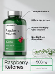 Horbäach Raspberry Ketones label-detail highlighting non-GMO and gluten-free