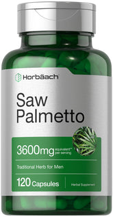 Horbäach Saw Palmetto Extract bottle front shows full-spectrum formula.