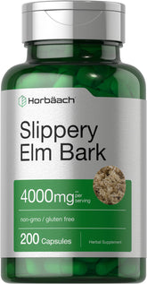 Horbaach Slippery Elm Bark Capsules bottle front view, easy daily use.