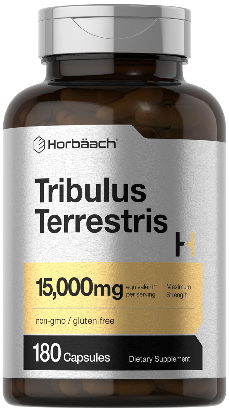 Horbäach Tribulus Terrestris 15000mg bottle highlighting potent daily supplement