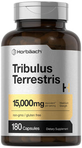 Horbäach Tribulus Terrestris 15000mg bottle highlighting potent daily supplement