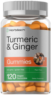 Horbäach Turmeric and Ginger Gummies peach bottle for daily wellness.