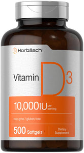 Horbäach Vitamin D3 softgels bottle for daily high-potency support.