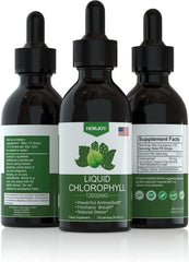 Horjoy Chlorophyll Liquid Drops dropper releasing liquid for fast absorption in water.
