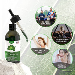 Horjoy Chlorophyll Liquid Drops label highlighting 100% natural ingredients.