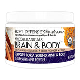 Host Defense Brain & Body powder bottle featuring Lion's Mane for daily focus support.