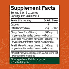 Host Defense Breathe capsules close-up, emphasizing Cordyceps, Reishi, and Chaga ingredients.