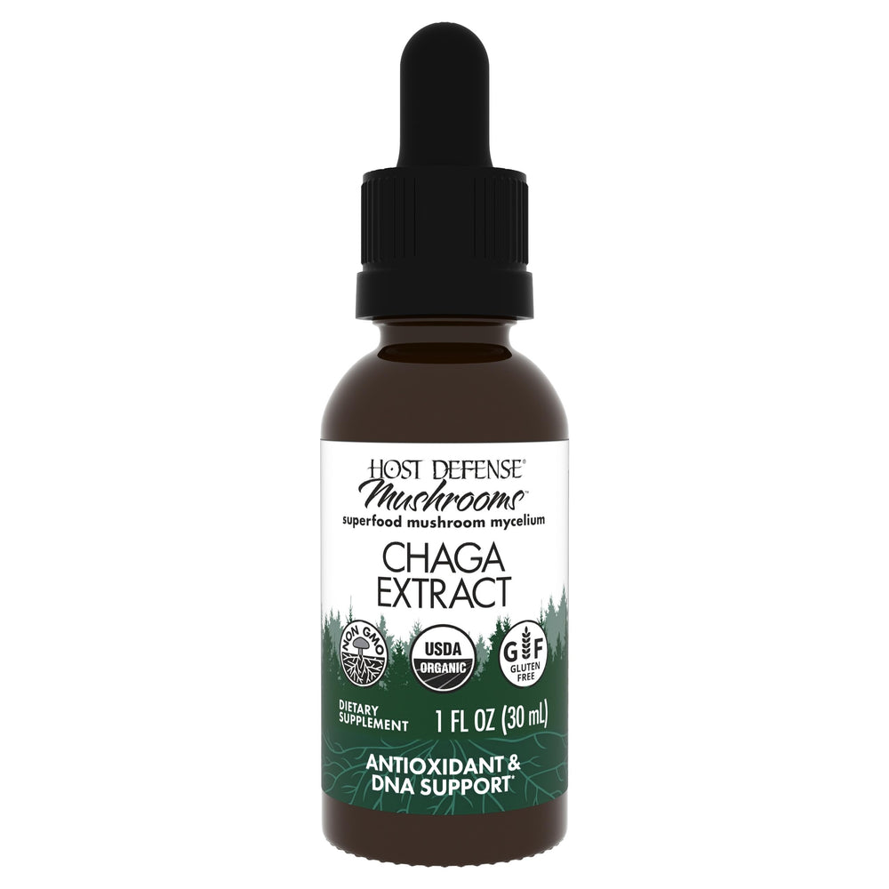 Host Defense Chaga Extract bottle front view for daily immune support.