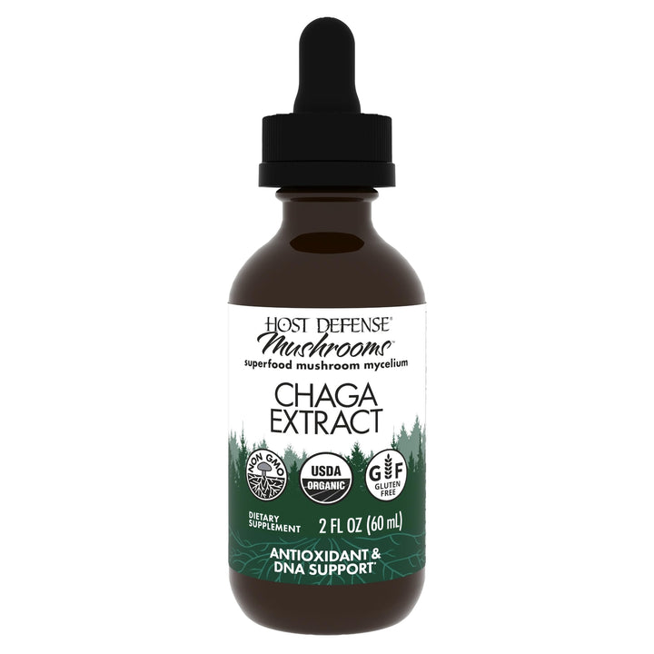 Host Defense Chaga Extract bottle with dropper signaling immune support and antioxidants