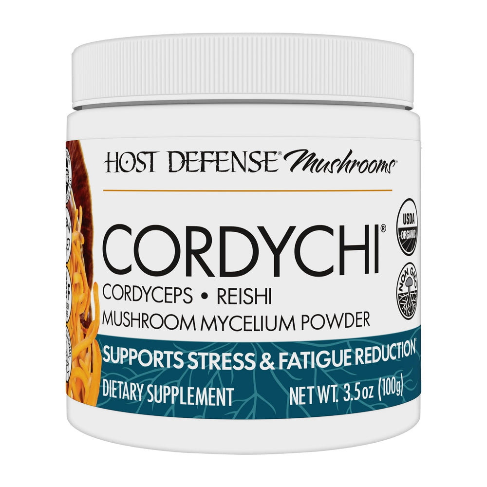 Host Defense CordyChi Powder jar for daily energy and immune support.